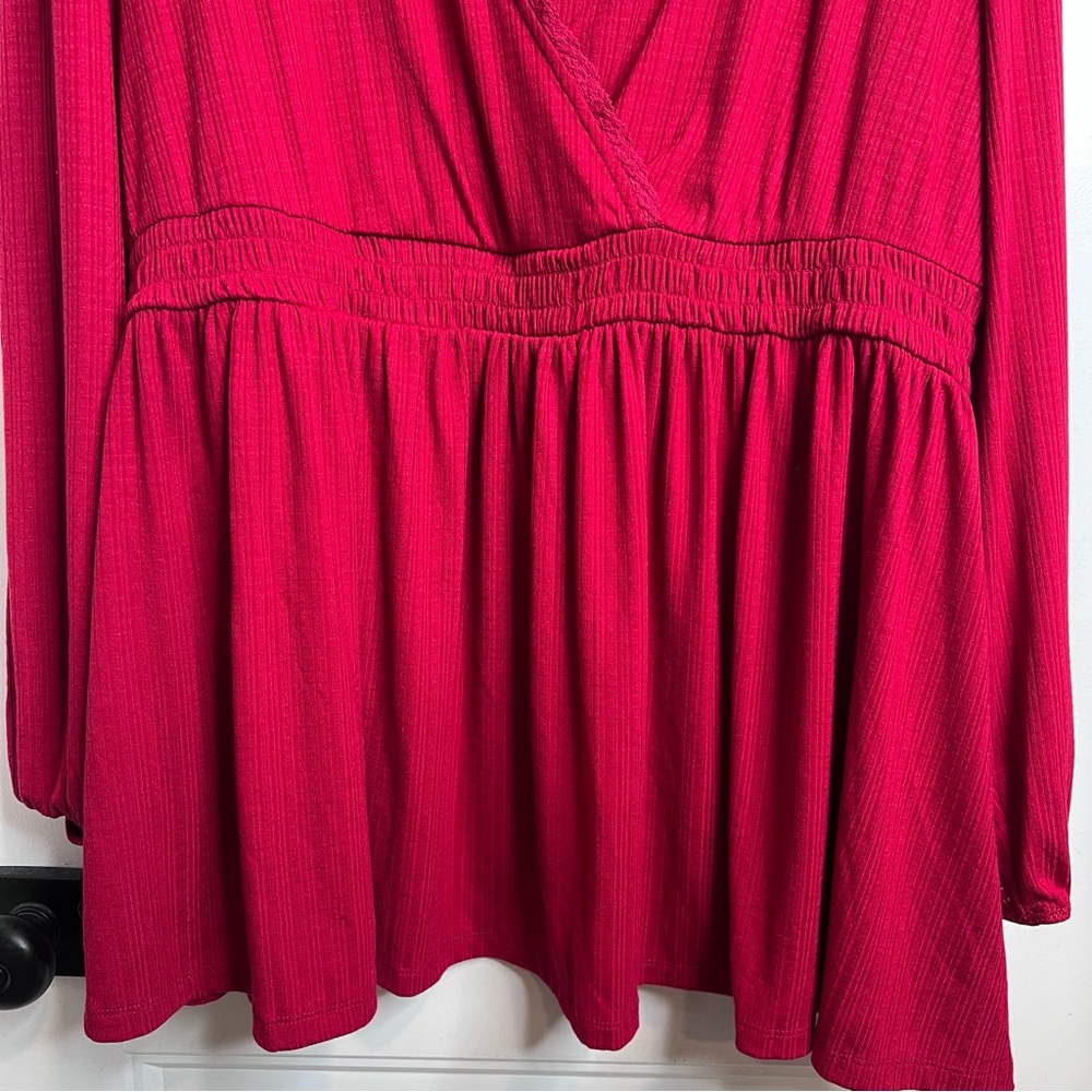 Torrid Texture Jersey Lace Yoke Surplice Long Sleeve Babydoll Top. Size 3. NWT. - Picture 7 of 13